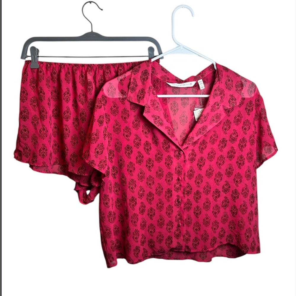 Vintage NWT Victoria Secret Intimates Paisley Sheer Pink Pajama Set Size Large
